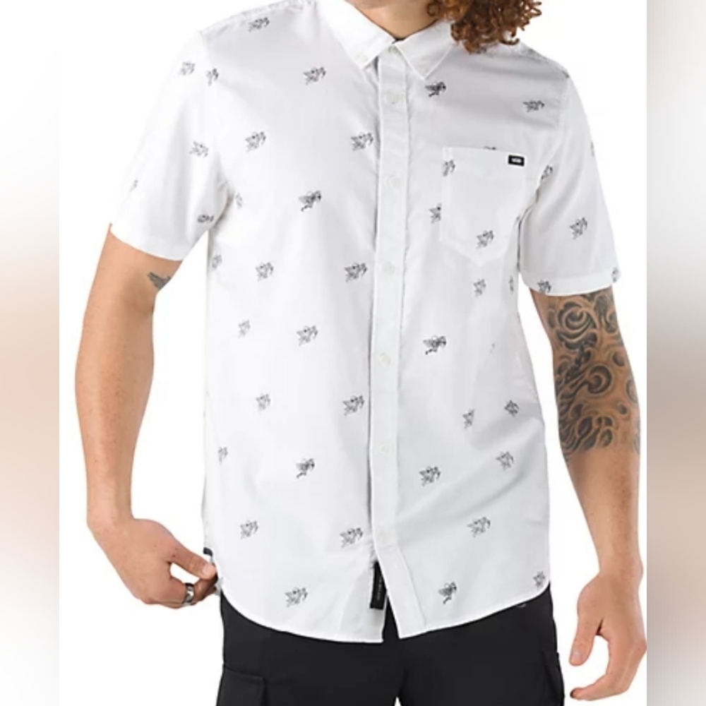 Vans men's small white and black cupid button-up short sleeved cotton sh…